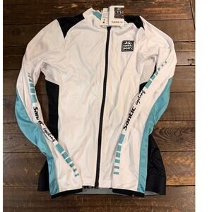 Santic Cycling Long Sleeve Jersey Men M White Teal Full Zip NWT